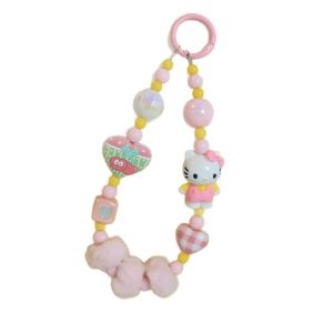 Sanrio Kitty Mùa Thu/Mùa Đông móc điện thoại di động dây treo Dễ Thương Tim KT Mèo 3D Búp Bê Handmade dây treo