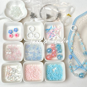 สร้อยข้อมือโทรศัพท์ สร้อยข้อมือ ลูกปัดกระจกใสสีฟ้าขาว ลูกปัดลูกกลิ้งหลากสี วัสดุอื่นๆ อุปกรณ์ทำเครื่องประดับ DIY