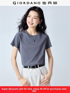 Giordano Pure Cotton Short Sleeve T-Shirt Womens Double-sided Skin-friendly Breathable round Neck Top Solid Color Summer Wear