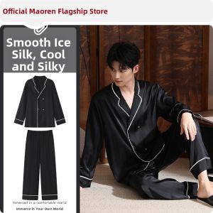 MiiOW | Mens Summer Icy Silk High-Grade Long-Sleeve Chinese Style Simulated Silk Big Size Home Clothing