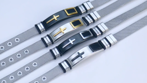Local Shipping Adjustable Cross Bracelet Stainless Steel Fashion Jewelry for Man in Gold/Black Tone
