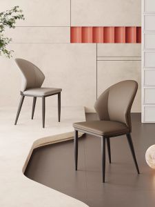 Modern Simple Designer Italian Luxury Dining Chair Home Table Chair Backed Bench Leather Soft Surface Non-Rotatable Seat