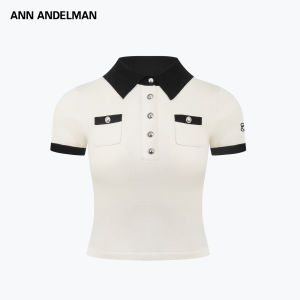 ANN ANDELMAN | Contrast Collar Crew Neck Short Sleeve Knit Top