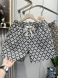 Summer Mens Fashionable Plaid Beach Shorts Loose Fit 34 Length Casual Loose Teenage Polyester Fiber Breathable Elastic