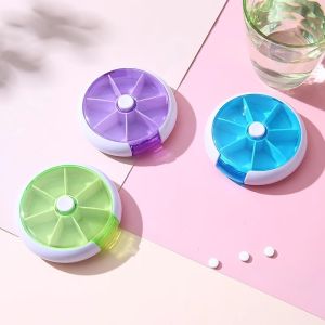 Portable 7 Days Round Rotating Fruit Push-button Medicine Box Pill Organizer Box