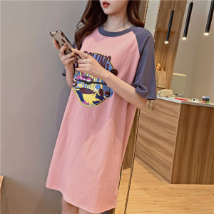 New Pure Cotton Short Sleeve T-Shirt Pajamas Womens Summer Mid-Length Nightdress Plus Size Loose Homewear Internet Celebrity Night Dress