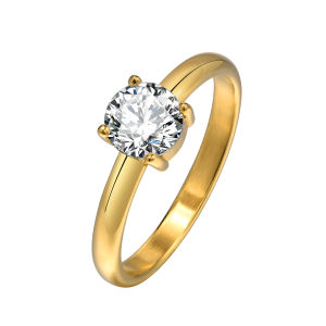Vnox Tinh Tế Lấp Lánh Zircon lập phương Đính Hôn Nhẫn Nữ Vàng màu thép không gỉ nhẫn đám cưới Ngón Tay Quà Tặng Đồ Trang Sức