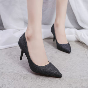 French Sequined High Heels Womens New Crystal Gold Thin Heel Mid Heel 5cm Bridesmaid Dress Bridal Shoes 7 2024