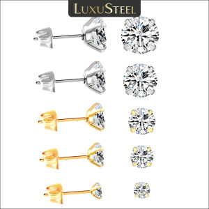 LUXUSTEEL 2Pcs Mens Crystal Zircon Studs Earrings For Women 316L Stainless Steel Cartilage Piercing Ear Anti Allergic 3-8mm