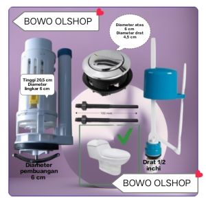 Sparepart closet duduk model kodok Alat kloset duduk monoblok Alat tabung closet tombol atas