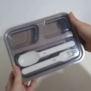 BPA-Free Oval and Rectangle 3 Division Bento Box with Spoon and Fork Lunch Box Meal Plan Diet Kingplasticph