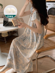 ชุดนอนแขนกุดผ้าฝ้ายโพลีเอสเตอร์ ชุดนอนผู้หญิงฤดูร้อน 2025 ใหม่ ชุดนอนกลางแจ้งแบบลำลอง หวาน แฟชั่น ชุดนอนพิมพ์ลายดอกไม้