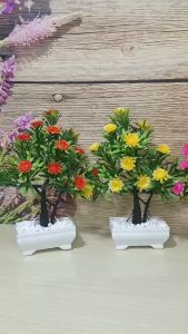 Chậu cây hoa giả bonsai để bàn kèm chậu nhựa ( hoa nhựa cao 25cm tán rộng 17cm) hoa giả trang trí