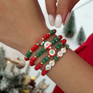 5Pcs/Set Christmas Snowflake Christmas Tree Metal Pendant Bracelet Women Trendy Simple Rope Chain Bangle Couple New Jewelry Gift