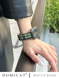 สายนาฬิกา Apple Watch ผ้าขนสัตว์ลายสก็อต ผ้าลายสก็อตสีตัดกัน หนัง สายนาฬิกาผู้หญิง สายนาฬิกาแบบอินเทอร์เฟซอัจฉริยะ