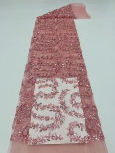 Luxury African Fabric Lace 5 Yards 3D Lace High Quality 2026 Wine Sequin French Beaded Lace Fabrics For Wedding Dress Sewing