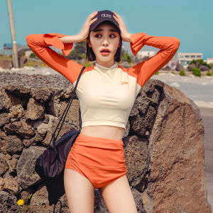 XIAZHIQING | Slimming High-Waisted Long-Sleeve Sun-Protective Swimsuit Separates