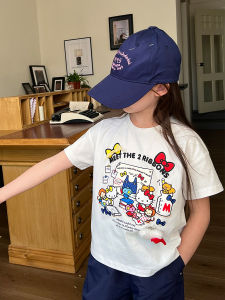 White Butterfly Knot Short Sleeve T-Shirt Childrens Summer Clothing Versatile Cotton Fabric Loose Fit Korean Style Girls Clothes