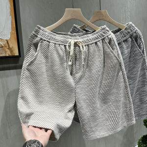 Lightweight Breathable Mens Sporty Stripe Patterned Summer Shorts Five-Quarter Length Loose Fit Straight Leg Casual Trousers