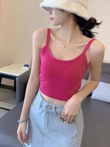Summer Backless Strap Vest for Women Slim Fit Sweet Style Open Back Design with Chest Pad Short Length Pure Color Pattern