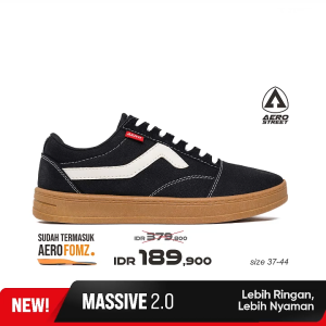 Aerostreet 37-44 Massive Low 2.0 Hitam Natural Gum - Sepatu Sneakers Casual