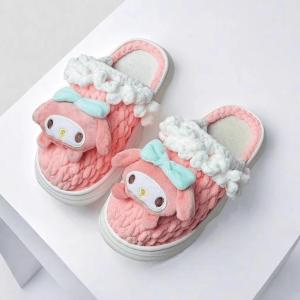 DIY ถักผ้าฝ้ายแบบทอเมลเดี้ยน ชุดทำรองเท้าบ้าน รองเท้าแตะแบบสวม สวมใส่สบาย สำหรับผู้หญิงและเด็ก ฤดูใบไม้ร่วง 2024