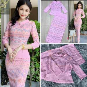 ชุดไทยจิตรลดา ผ้าอัดกาว ชุดไทยใส่ออกงาน ชุดเชทเสื้อจิตรลดาพร้อมกระโปรงสำเร็จ ชุดสุภาพสวย