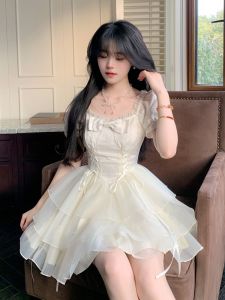 Váy Ngắn Xếp Ly Ren Phong Cách Công Chúa Ngọt Ngào Có Nơ Bướm Váy Mùa Hè Cho Nữ