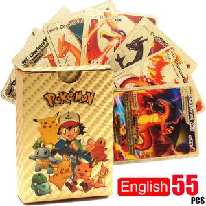 2023 NEW 55Pcs Pokemon Cards Silver Gold Black Metal Cards English TCG Trading Card Booster Pack Collection No Repeat Card