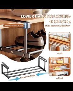 Household Retractable Shoe Rack Cabinet Basket Closet Storage Rack Tiered Shoe Rack分层鞋架可伸缩鞋架置物架鞋子托架