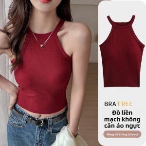 MiiOW | Áo ba lỗ không dây cổ treo kiểu Mỹ màu nâu cho nữ MiiOW Cat Person Áo ngực một mảnh không cần mặc mùa hè 2025 Áo lót cơ bản