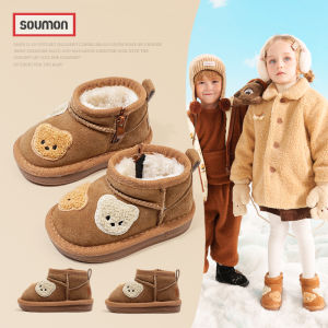 Real Leather Fleece Lined Snow Boots for Babies Girls And Boys Winter Warm Cotton Shoes Low Top Korean Style Children Boots
