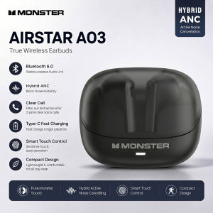 Monster | Monster A03 Hybrid ANC Earbuds Bluetooth 6.0 Powerful Deep Bass Sport Headphones Active Noise Cancellation TWS Wireless Earphone