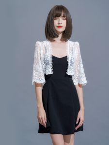 Embroidered Mesh Shawl for Women Summer Versatile Short Open-Front Top Lace Skirt Underpinning Slim Fit Polyester Material