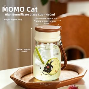 Aesthetic Heat-Resistant Glass Water Cup with Lid