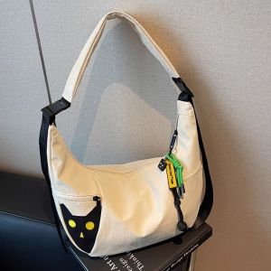 Large Capacity Cat Cartoon Design Shoulder Bag Womens Commuter Tote Bag 2025 New Style Korean Fashion Soft Nylon Material