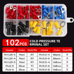 102PCS Ring Crimp Terminals Electrical Wire Connectors M4/M5/M6 Insulation Ferrule Lugs Quick Splice Cables For Connection Screw