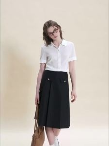 FAMANXUAN | French Acetate Ruffled Collar Fitted Womens Blouse Short Sleeve