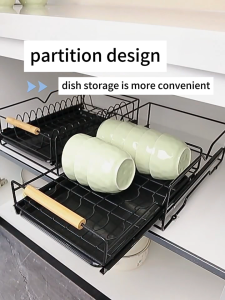 High-Quality Carbon Steel Dish Rack/Food Organizer Kitchen Organizer With Pull-Out Drain Tray for plates and bowls