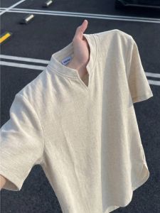 OUMULONG | Áo Thun Tay Ngắn Tencel Linen Thoáng Khí