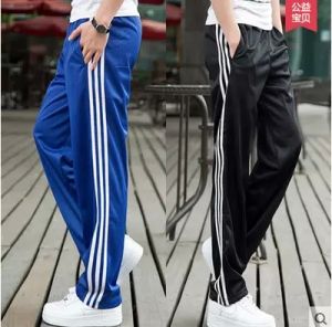 Spring Summer Thin Three-Strip Polyester Sliding Material Sports Pants Loose Straight Leg Breathable Long Trousers for Students