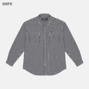 SMFK | Black and White Plaid Long Short Cotton Embroidered Shirt