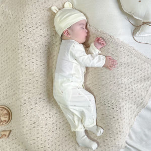 ชุดบอดี้สูทผ้าฝ้ายแท้ใส่ได้สี่ฤดูรอมเปอร์สูทแขนยาวสำหรับเด็กทารกเสื้อผ้าตาข่ายระบายอากาศได้ดีสำหรับทารกแรกเกิดชุดปีนเขาลายการ์ตูน