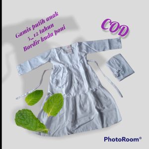 gamis putih anak perempuan /baju muslim anak perempuan  set manasik haji  TK Madrasah