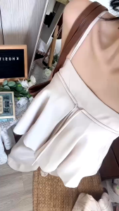 Set thiết kế công sở nữ set tiểu thư dự tiệc xinh áo babydoll 2 dây cột nơ ngực Tuyết mưa mix quần dài ống suông có khoá kéo