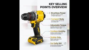 20V Cordless Brushless Impact Drill with LED Light Compact Power Tool Heavy Duty Electric Drill for Home Garage Construction
