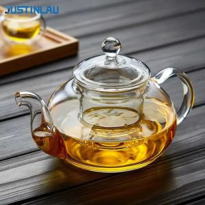 JUSTINLAU 400/1000ML Filterable Heat-resistant Thickened Glass Teapot High Borosilicate Glass Flower Tea Pot Glass Tea Pot Set