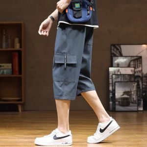 New 2025 Summer 7/8 Length Ice Silk Thin Casual Mens Workwear Sports Pants Youth Trendy Loose Fit mid Waist Straight Leg Trousers