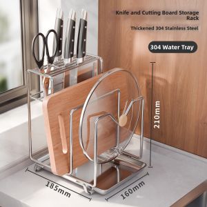 Multifunctional Stainless Steel Knife and Chopping Board Rack