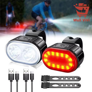 2PCS Cycling Taillight Headlight Bicycle Lights Bike Safety Warning Light LED USB Rechargeable Waterproof